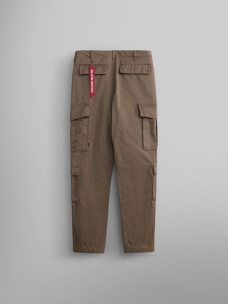 Alpha Industries ACU Pant in Coyote Brown with Utility Pockets and Red Keychain on Belt Loop.