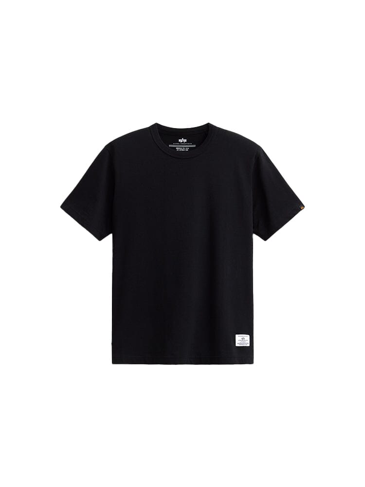 Alpha Industries Alpha News Patch Tee, black short-sleeve crew neck graphic t-shirt.