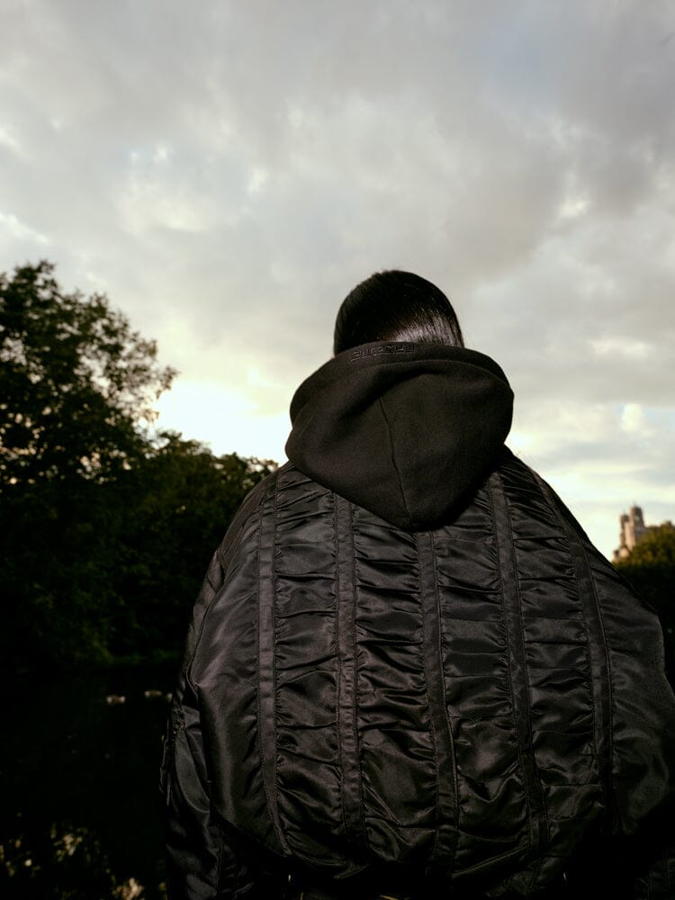 ALPHA X MADEME HOODED RUCHED MA-1 BOMBER JACKET OUTERWEAR Alpha Industries