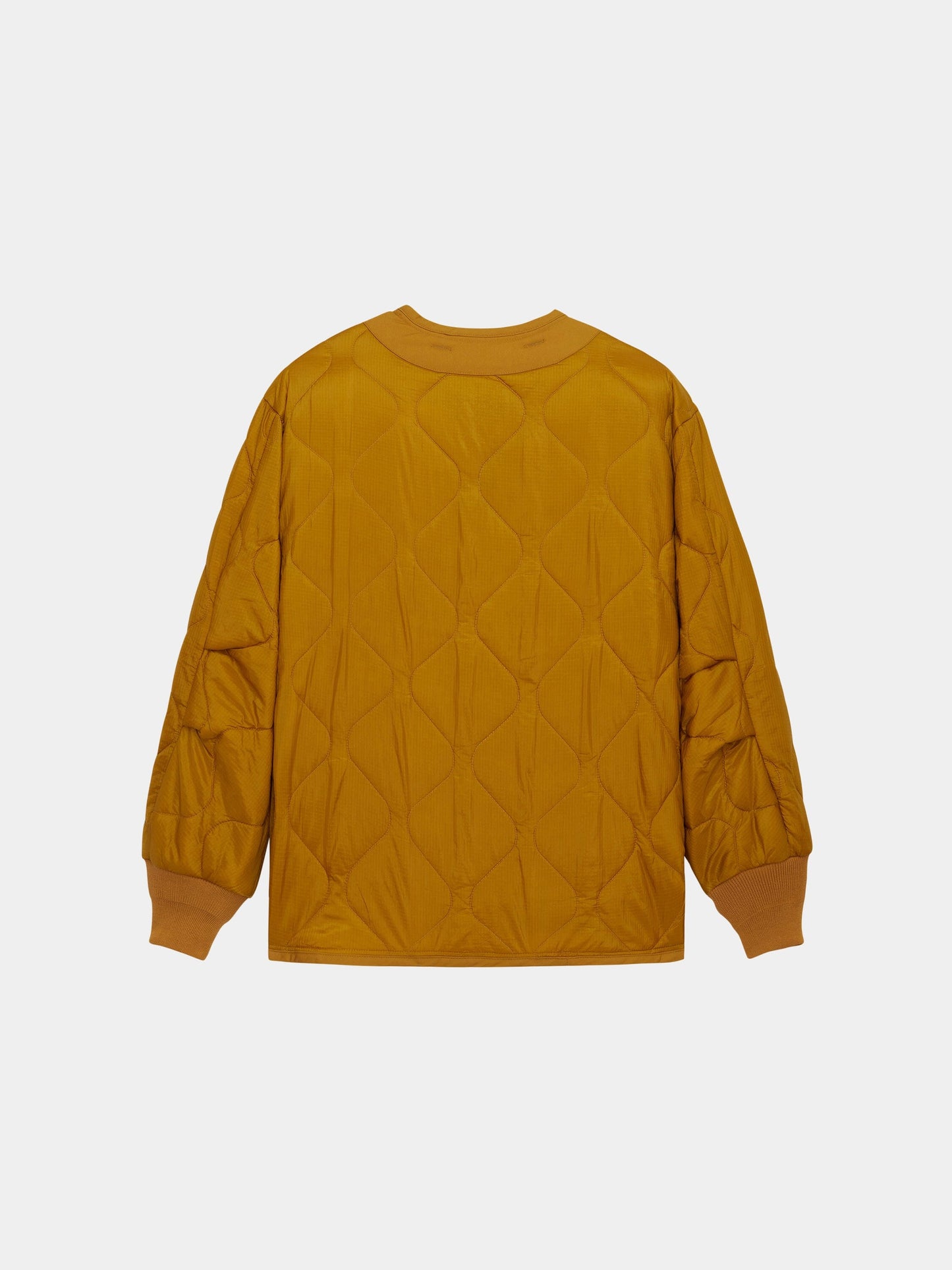 Alpha Industries Als/92 Liner in mustard yellow, quilted long-sleeve jacket with ribbed cuffs and neckline.