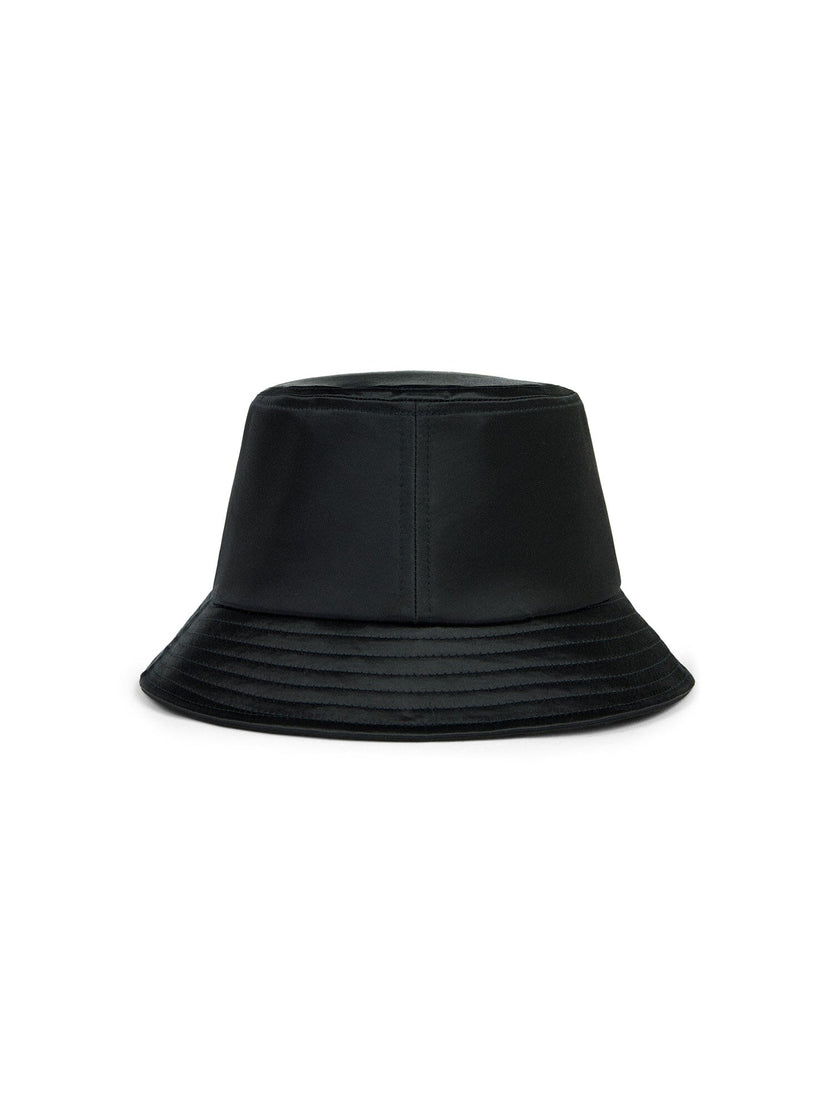 Anon X Alpha Nylon Satin Hat by Alpha Industries, black bucket hat with wide downward-sloping brim, made from recycled nylon satin.