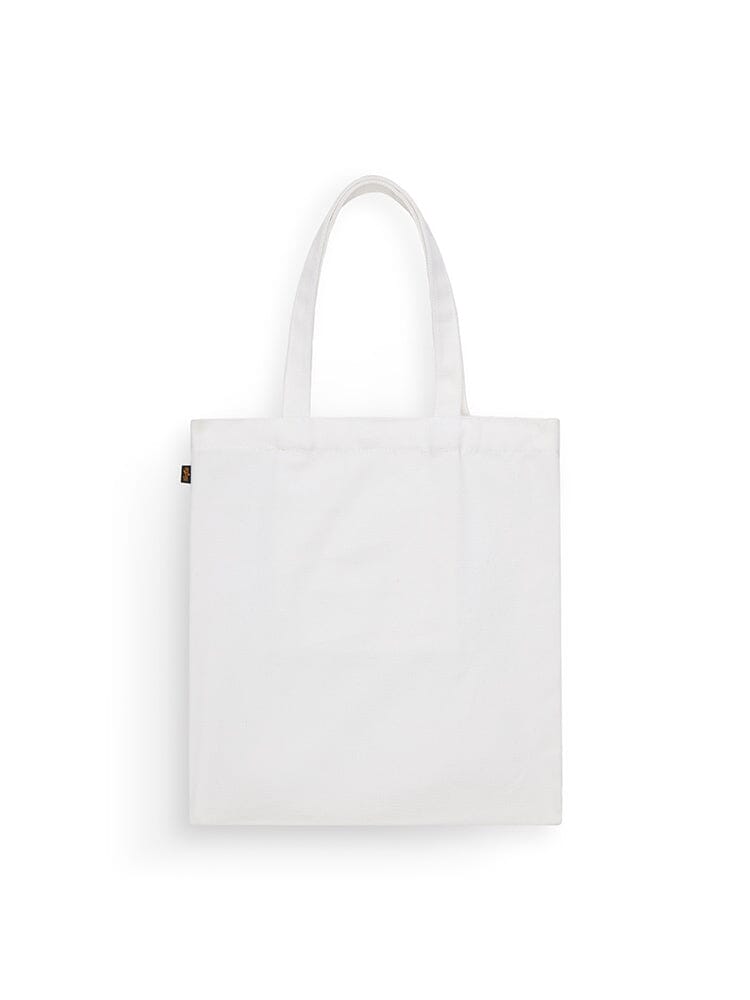 Canvas Bag by Alpha Industries, plain white cotton tote with two handles and Alpha Camo Logo.