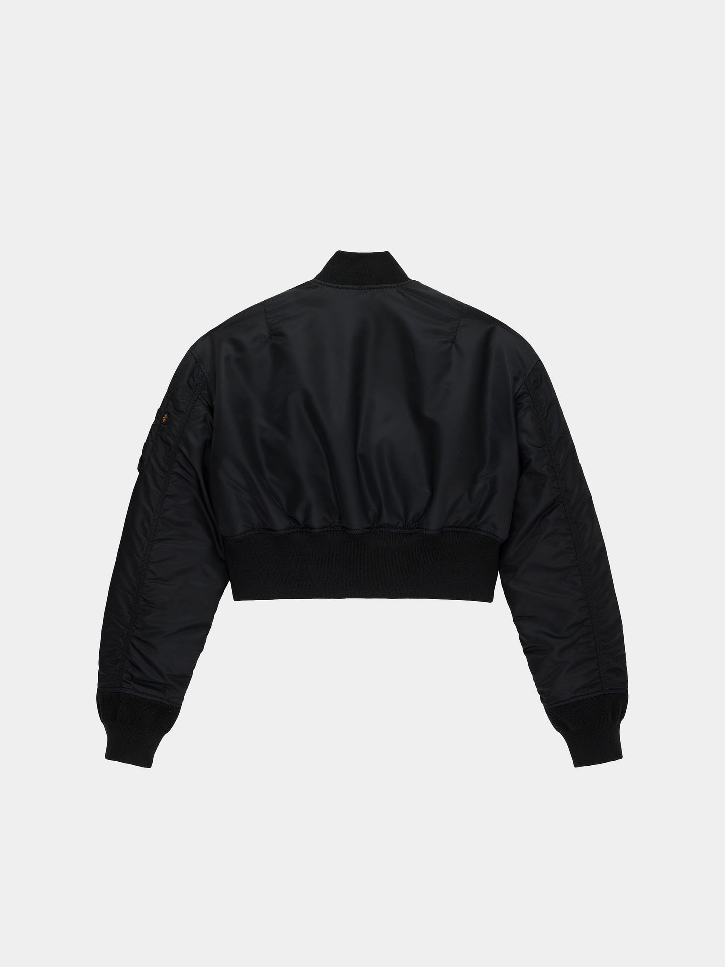 Alpha Industries Cropped MA-1 Flight Jacket Womens, ribbed cuffs, collar, waistband, water-resistant, plain design, long sleeves.