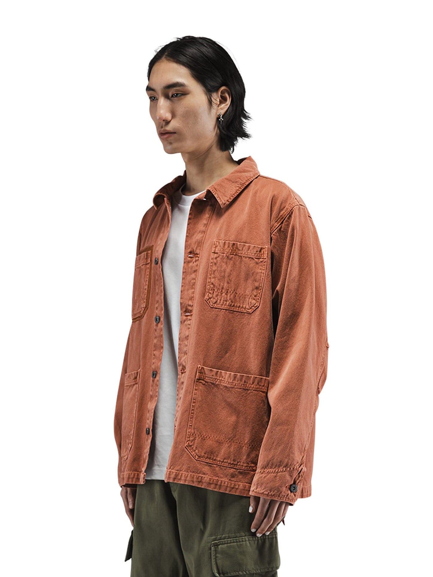 Alpha Industries Ctn Chore Coat, rust color with nylon pocket detailing and button closure.