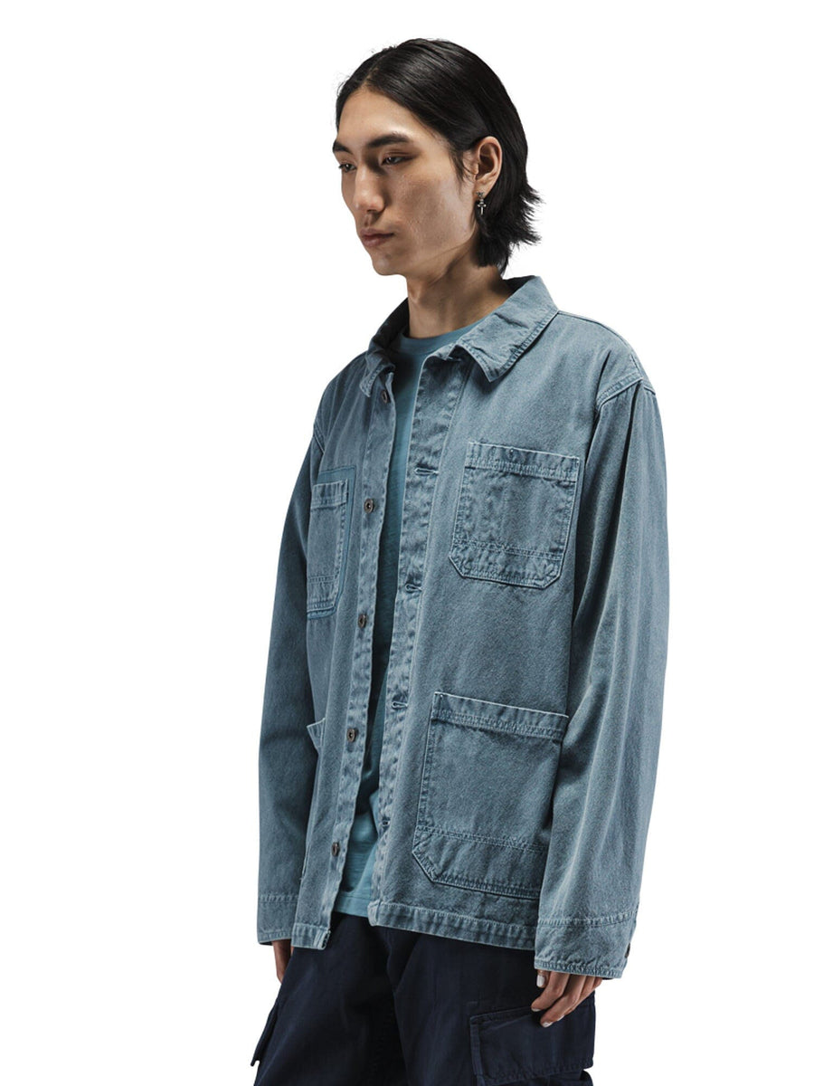 Alpha Industries Ctn Chore Coat, light blue washed cotton denim jacket with loose fit.