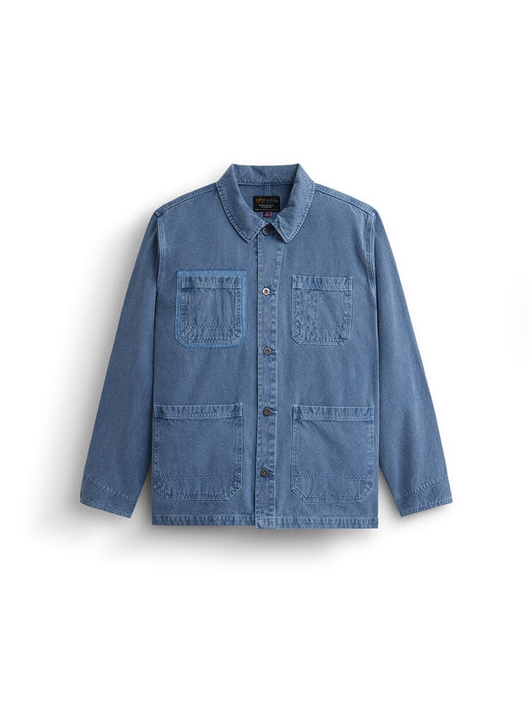 Alpha Industries Ctn Chore Coat, Airborne Blue, Garment Washed Cotton, Collar, Button Front, Four Large Front Pockets.