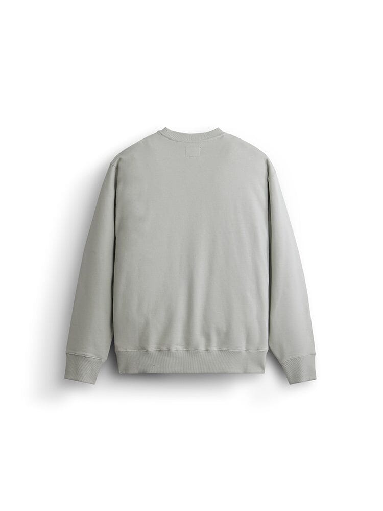 Alpha Industries Essential French Terry Crewneck Gen Ii, light gray, French terry cotton, ribbed cuffs, collar, and hem.