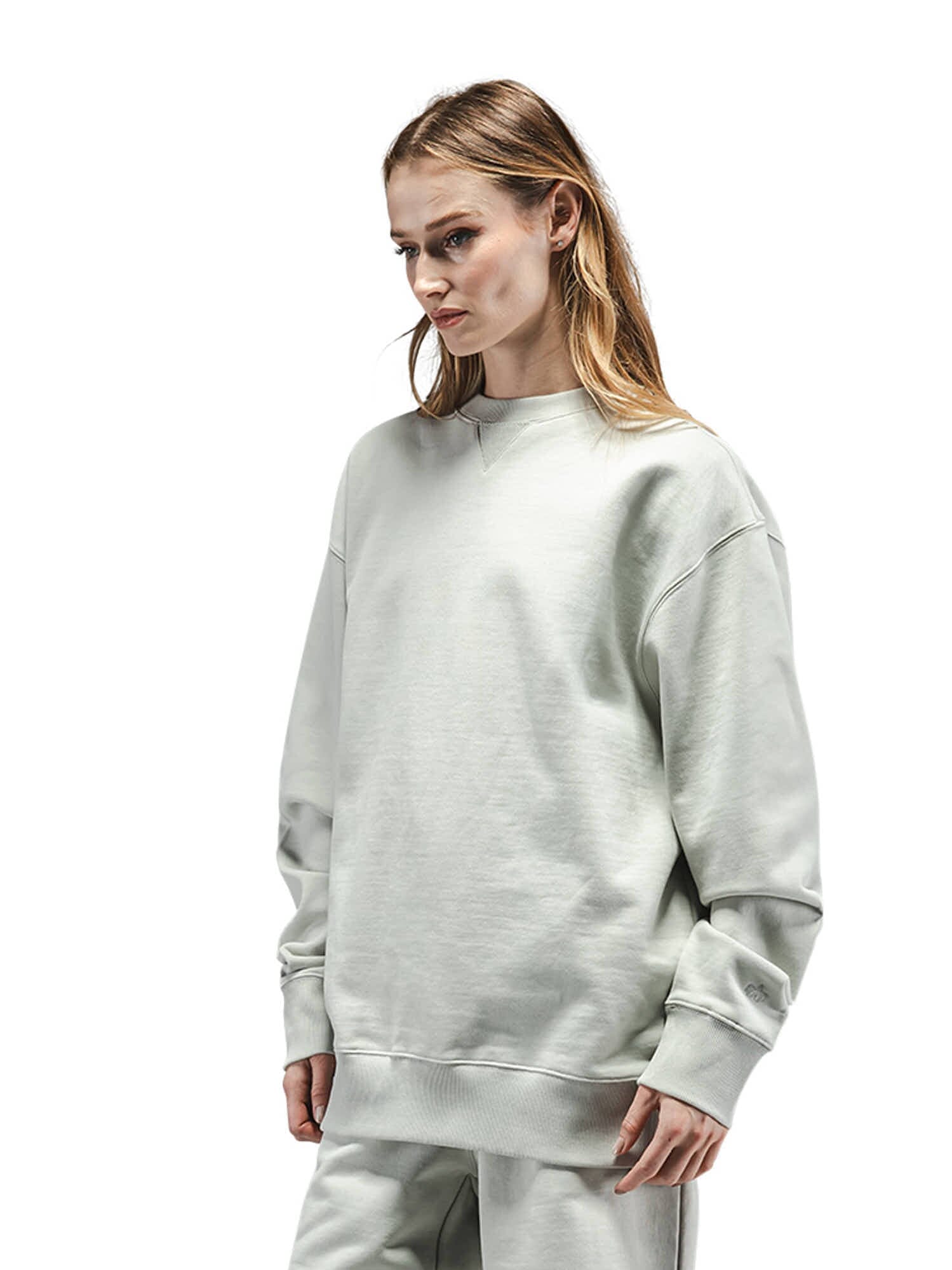 Alpha Industries Essential French Terry Crewneck Gen Ii in light gray with matching pants.