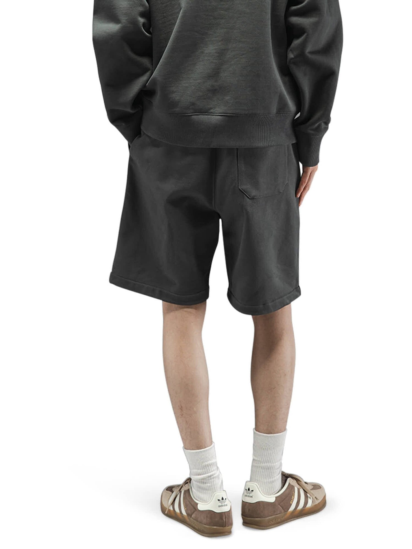 Alpha Industries Essential French Terry Short, dark color, French terry material, elastic waistband, drawstring closure.