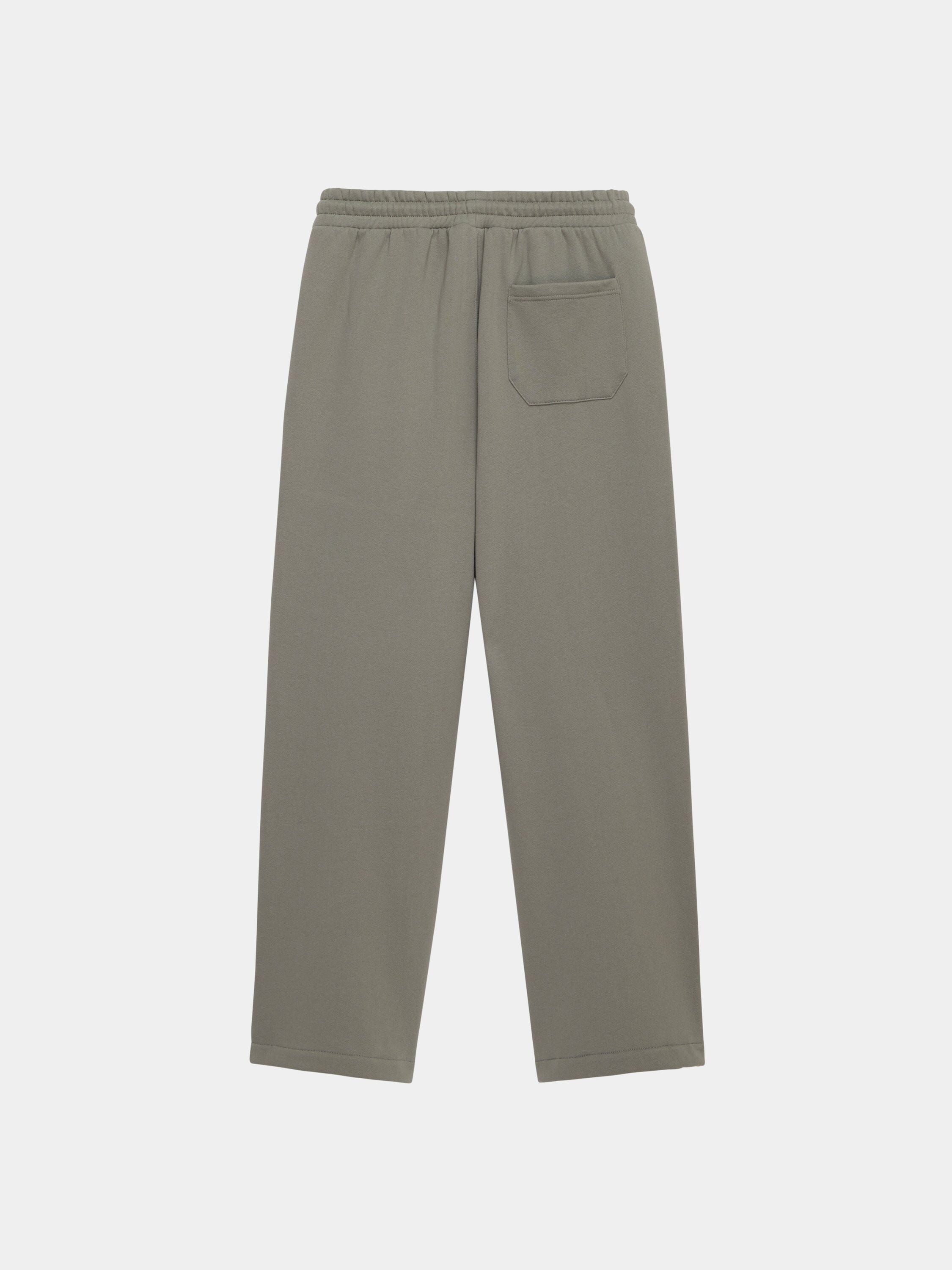 Alpha Industries Essential Sweatpants in gray cotton with straight-leg cut, elastic waistband, and single back pocket.