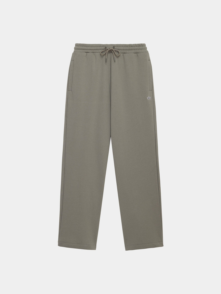 Essential Sweatpants by Alpha Industries in Mid Gray, straight-leg, elastic waistband with drawstring, side pockets.