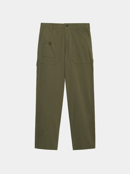 Alpha Industries Hungarian Fatigue Mod Pant in Og-107 Green cotton herringbone with straight-leg cut, button closure, front and flap pockets.