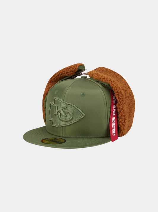 KANSAS CITY CHIEFS X ALPHA X NEW ERA 5950 DOG EAR CAP (GREEN) ACCESSORY Alpha Industries GREEN 7 1/8