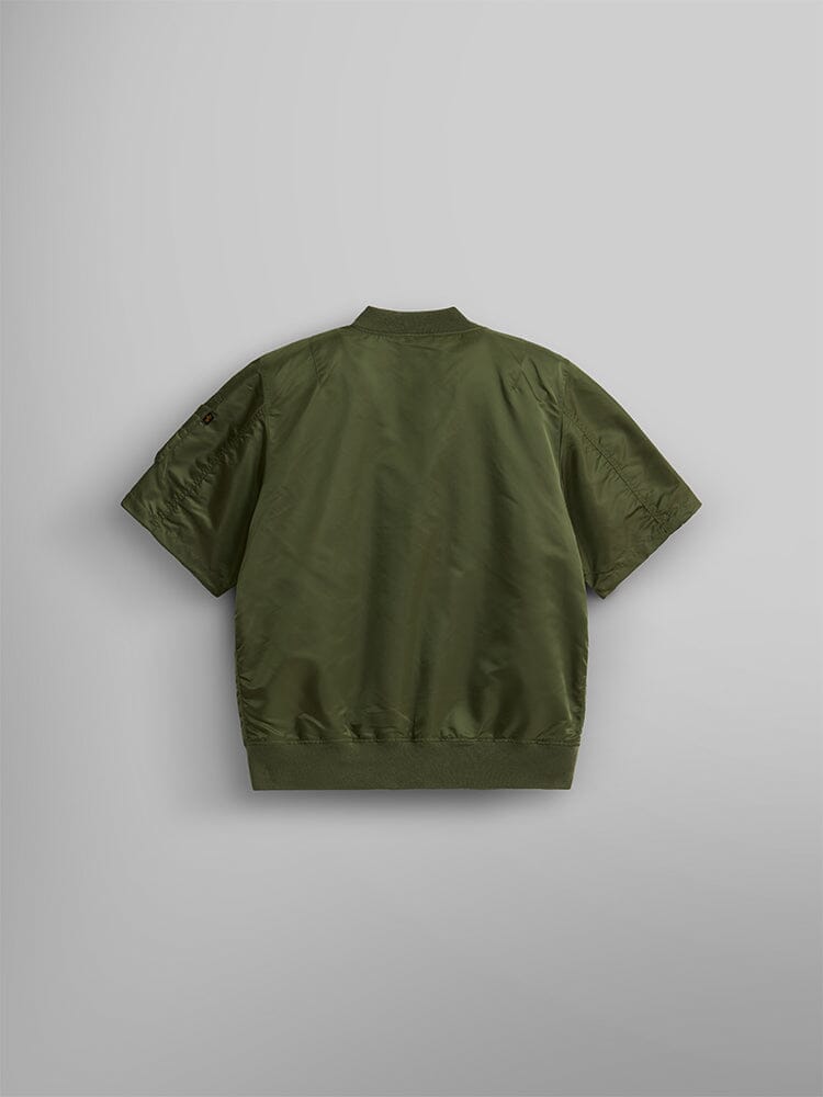 Alpha Industries L-2B Short Sleeve Bomber Jacket in Olive Green with Short Sleeves and Utility Pocket.