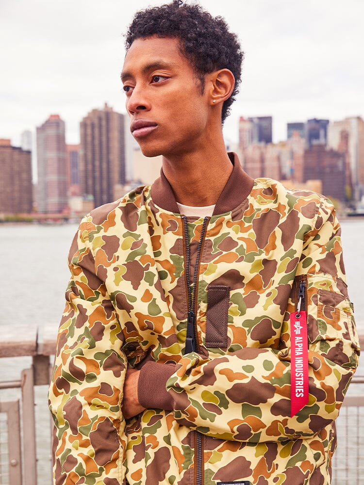 Alpha Industries L-2B Skymaster Gen II Bomber Jacket, MA-1 utility pocket, oxygen tab details.