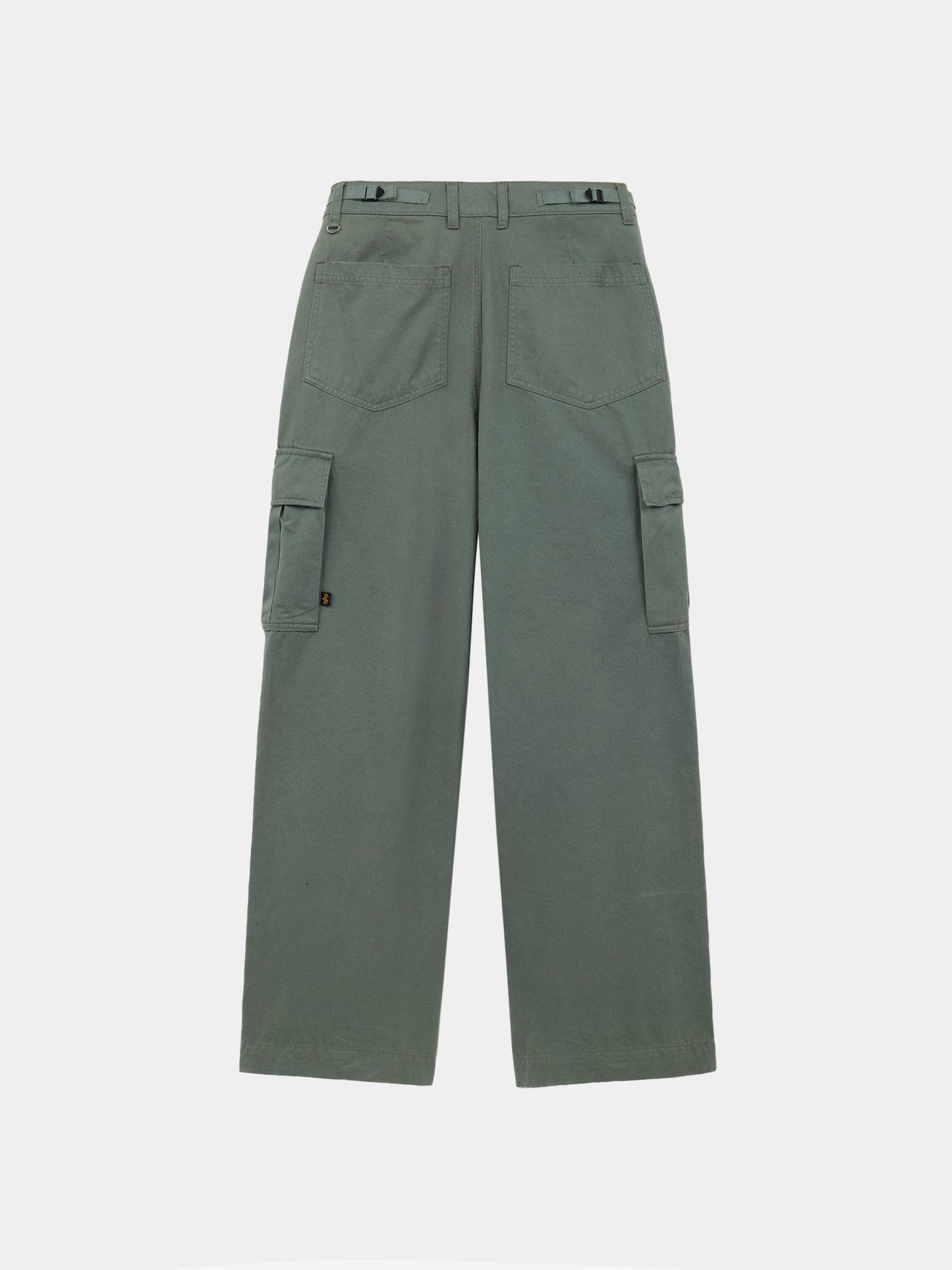 Alpha Industries M-65 Cargo Pant Womens in green with loose fit, back pockets, and side pockets.