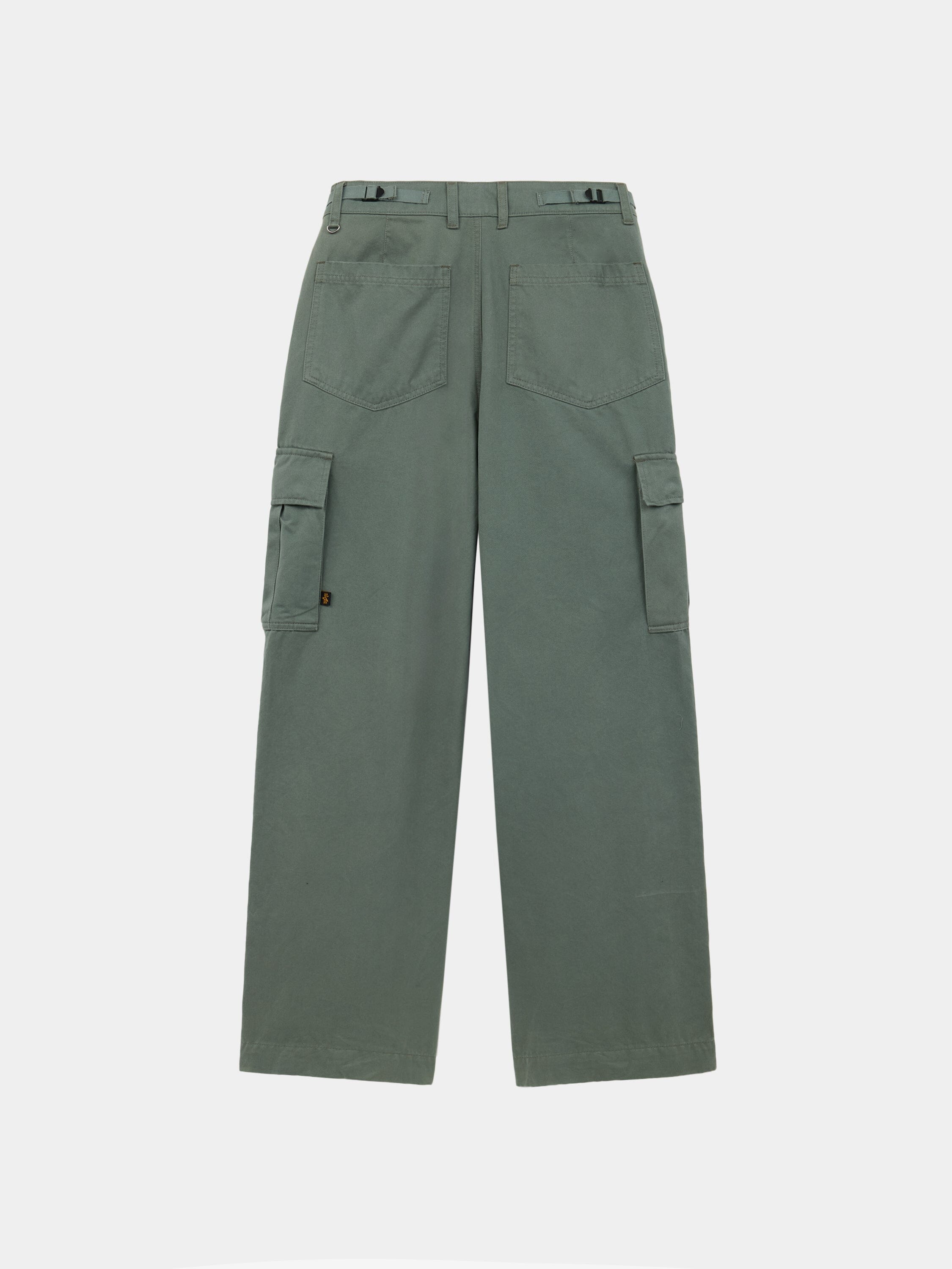 Alpha Industries M-65 Cargo Pant Womens in green with loose fit, back pockets, and side pockets.