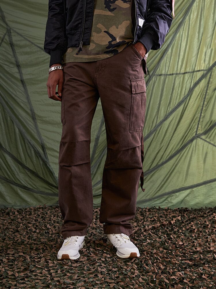 Alpha Industries M-65 Pant Brown Cargo Pants With Utility Pockets.