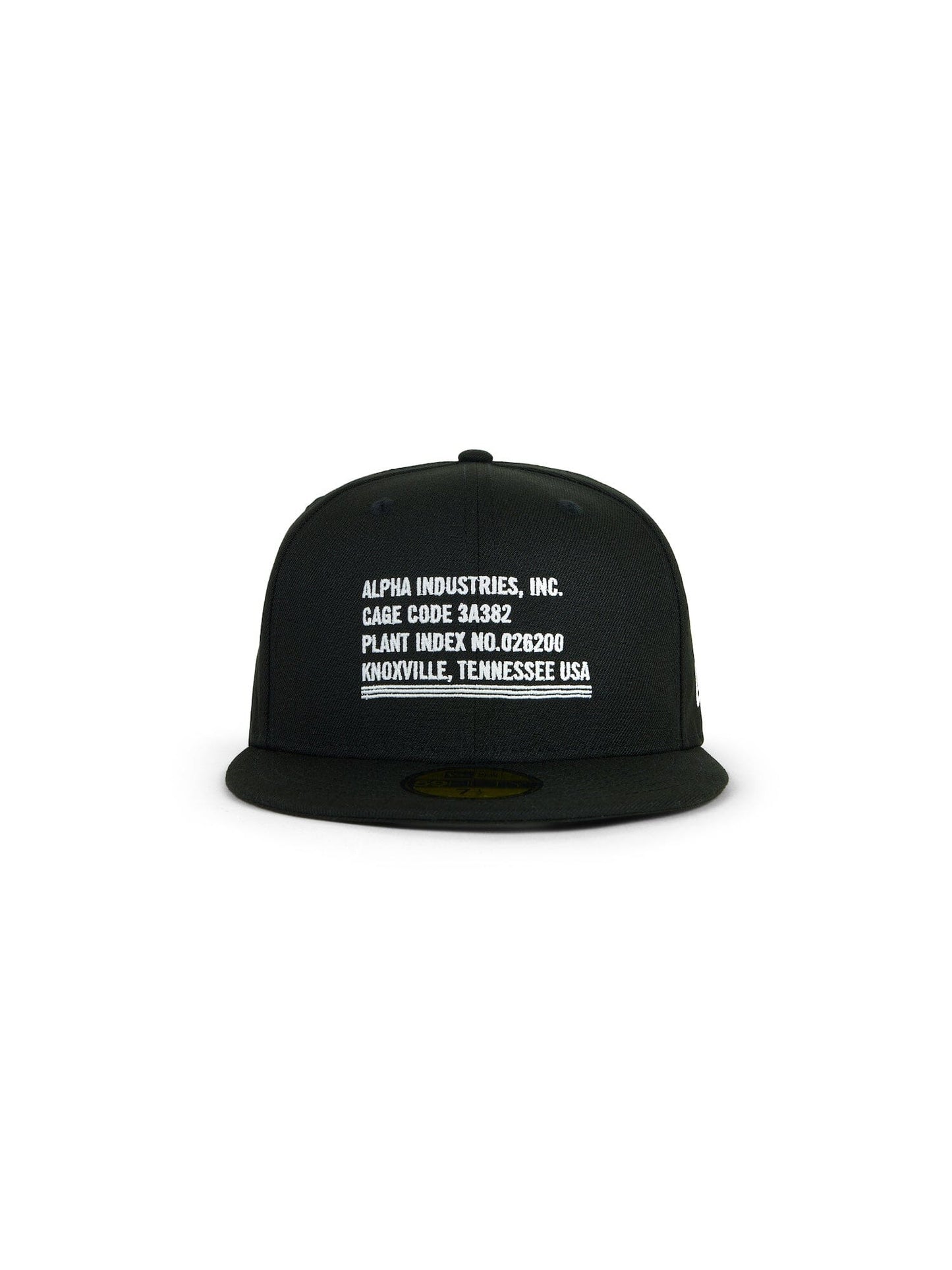Alpha Industries 5950 Cage Code Hat, black flat-brim cap with white front text.