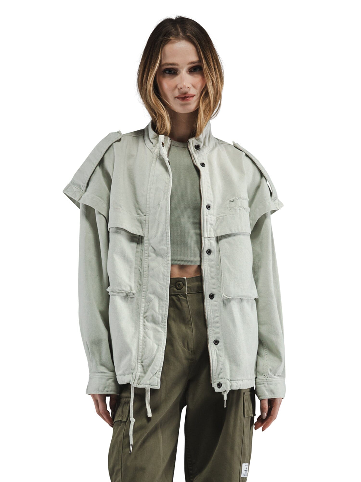 Alpha Industries Oversized Ctn Utility Jacket W, cotton material, button closures, olive green color.
