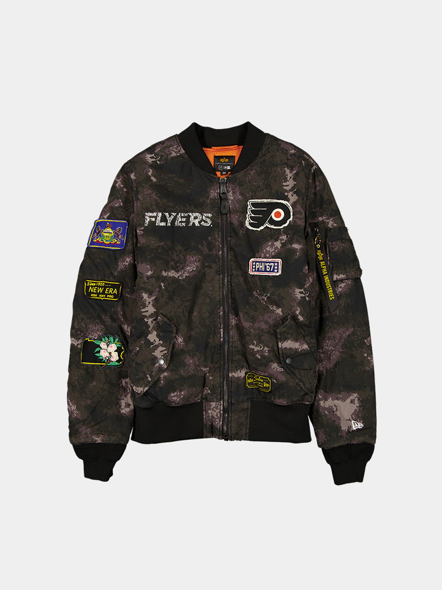 PHILADELPHIA FLYERS X ALPHA X NEW ERA MA-1 BOMBER JACKET (BLACK CAMO) OUTERWEAR Alpha Industries BLACK S