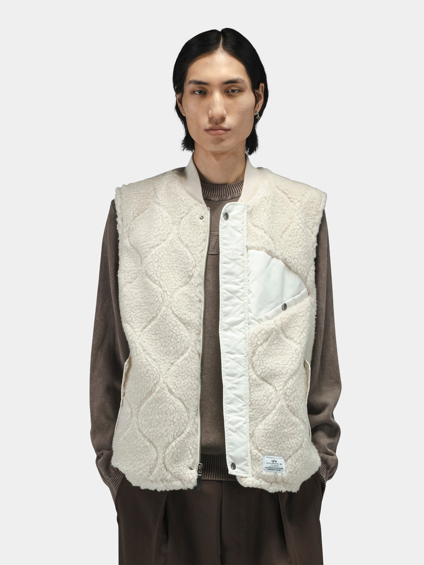 Sherpa Onion Quilting Vest by Alpha Industries in cream with quilted design.