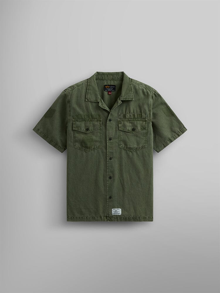Short Sleeve Washed Fatigue Shirt Jacket (Frogskin, OG-107 Green