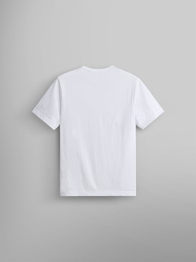 Essential Tee by Alpha Industries, 100% cotton, classic white, shown from the back.