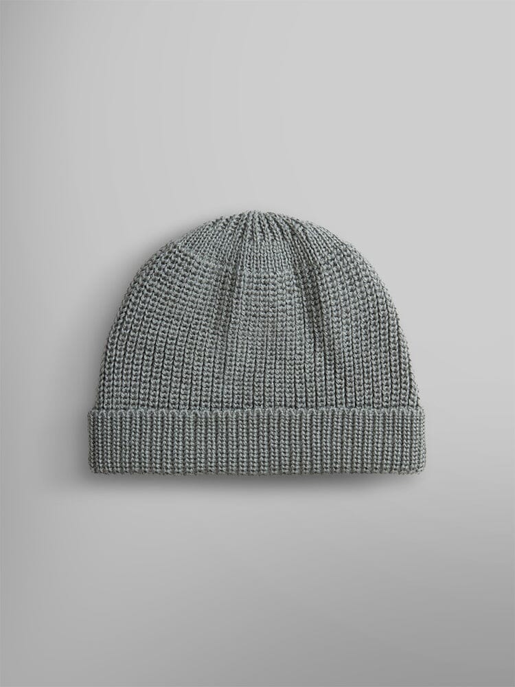 Back view of the Essential Watch Cap by Alpha Industries, a gray wool-blend knit beanie.