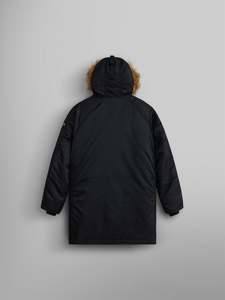 Alpha Industries N-3B Parka Youth, black with faux fur-trimmed hood.