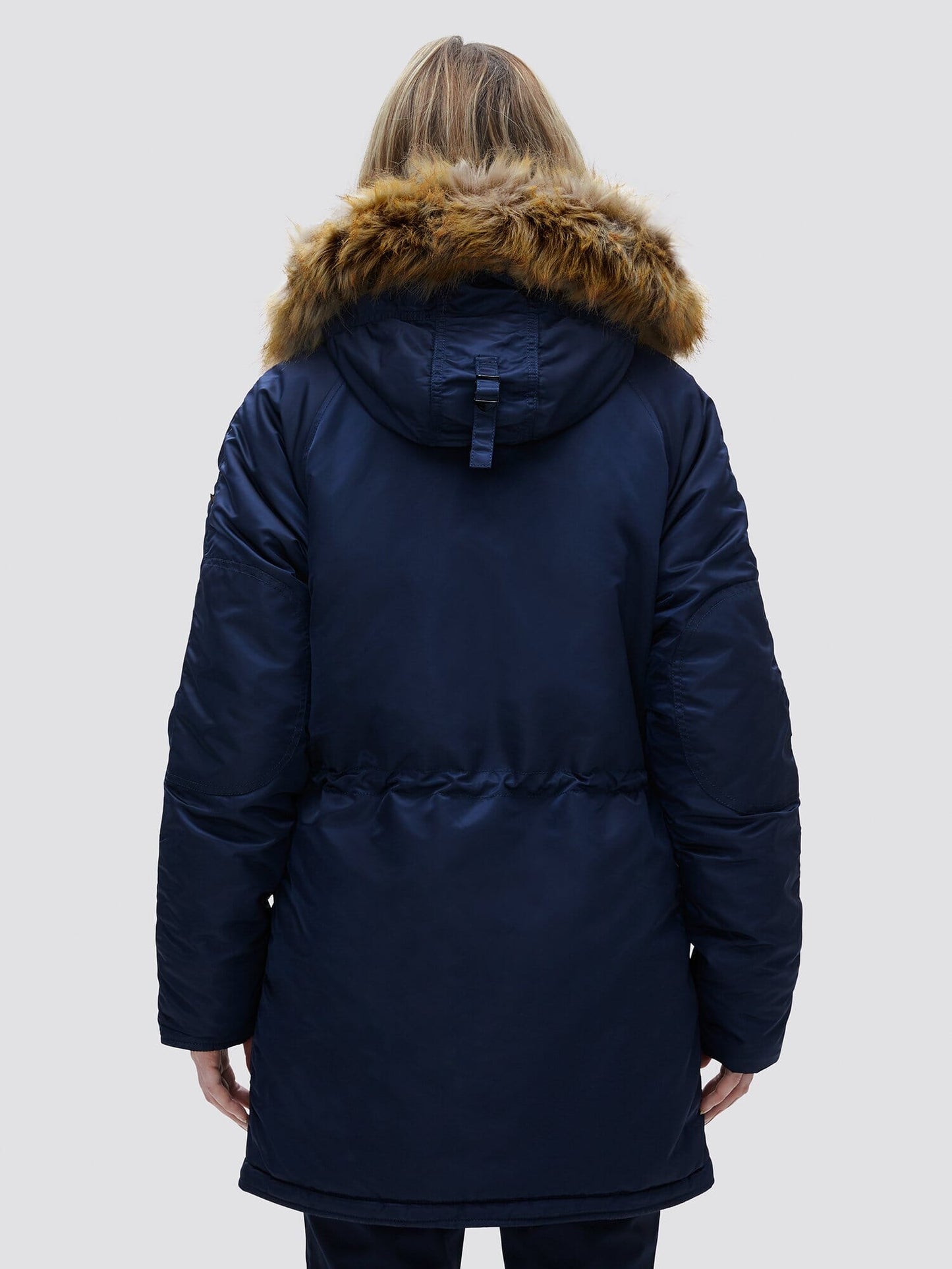 Alpha Industries N-3B Womens Parka, navy blue, fur-lined snorkel hood.