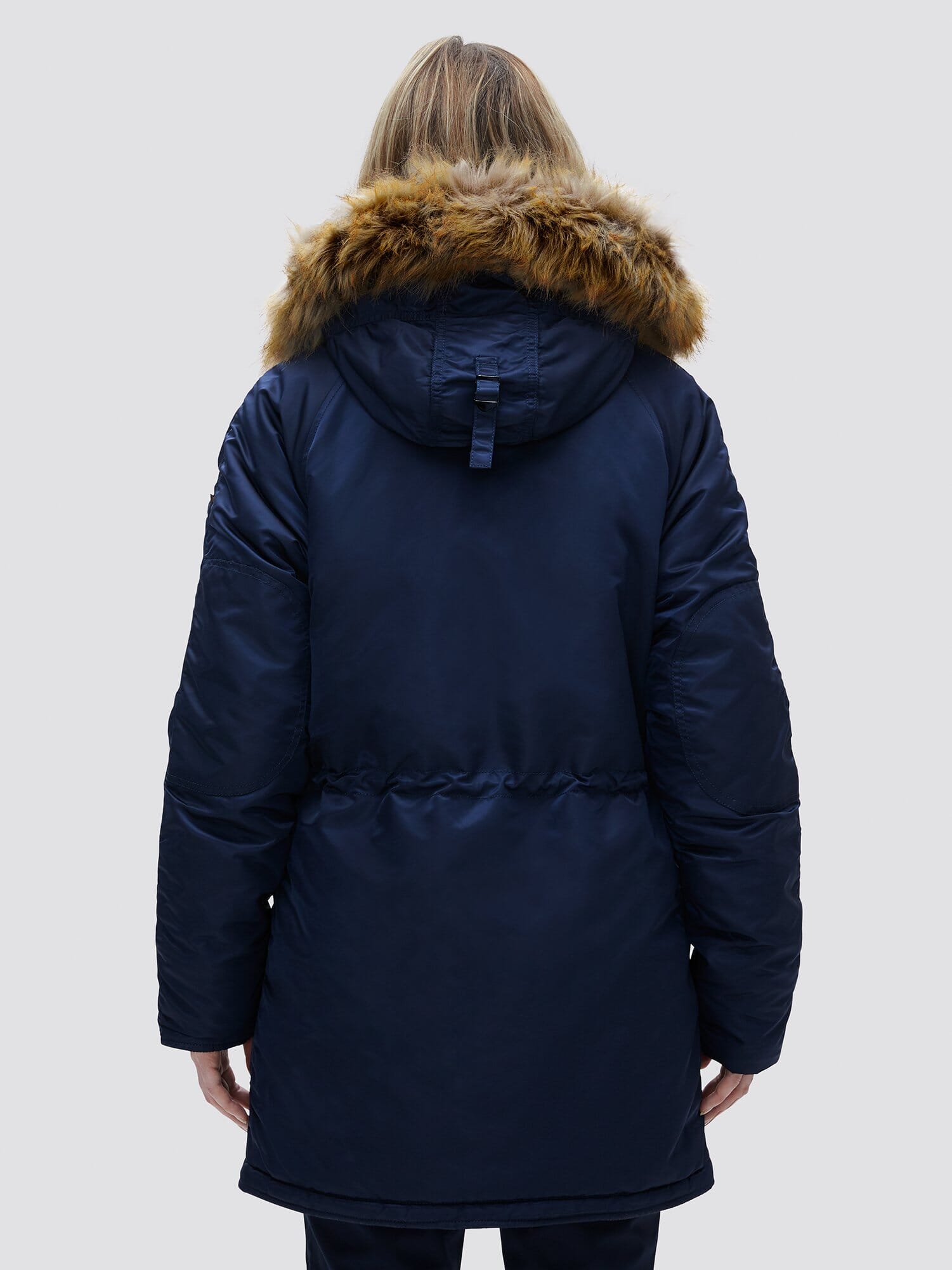 Alpha Industries N-3B Womens Parka, navy blue, fur-lined snorkel hood.