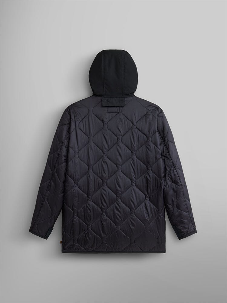 Alpha Industries Quilted Fishtail Liner, black onion-quilted hooded jacket.