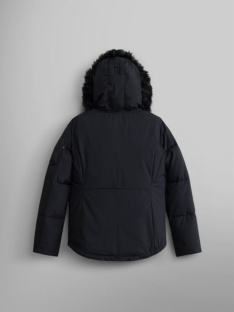 Alpha Industries Short Parka W, black, faux fur hood.