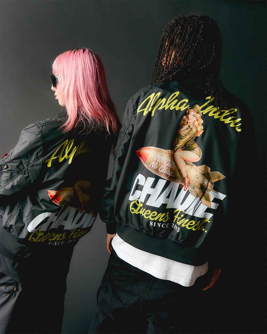 Alpha x Chadie collection of bomber jackets, hoodies and tees