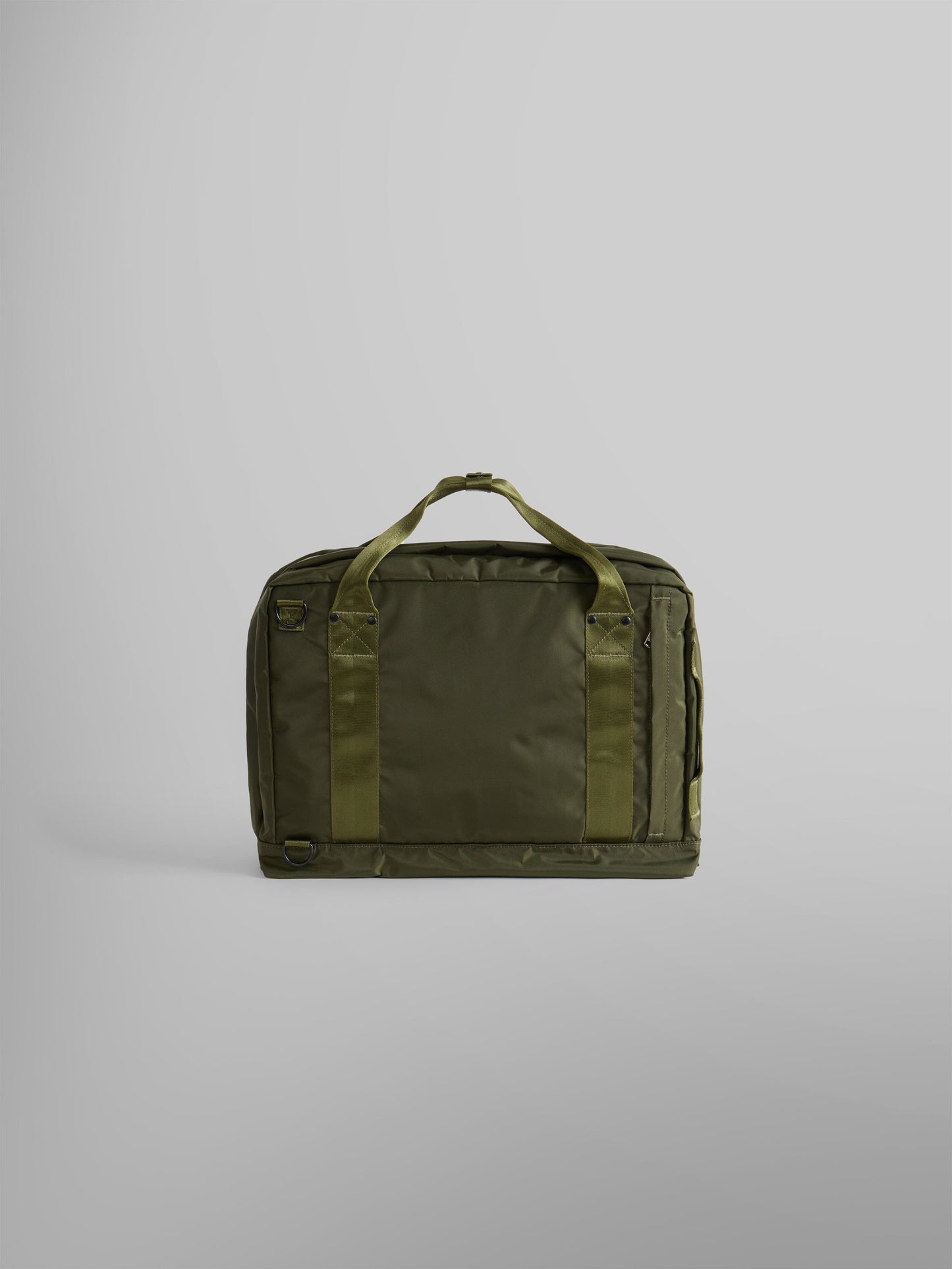 Alpha Industries 24 Hr Bag, olive green, nylon, rectangular, two top handles, zippered main compartment.