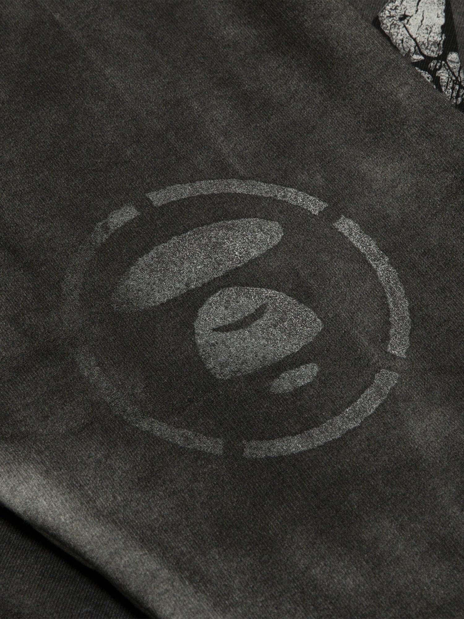 Aape X Alpha Crewneck Sweatshirt, Alpha Industries, black fabric with circular abstract logo in lighter shade.