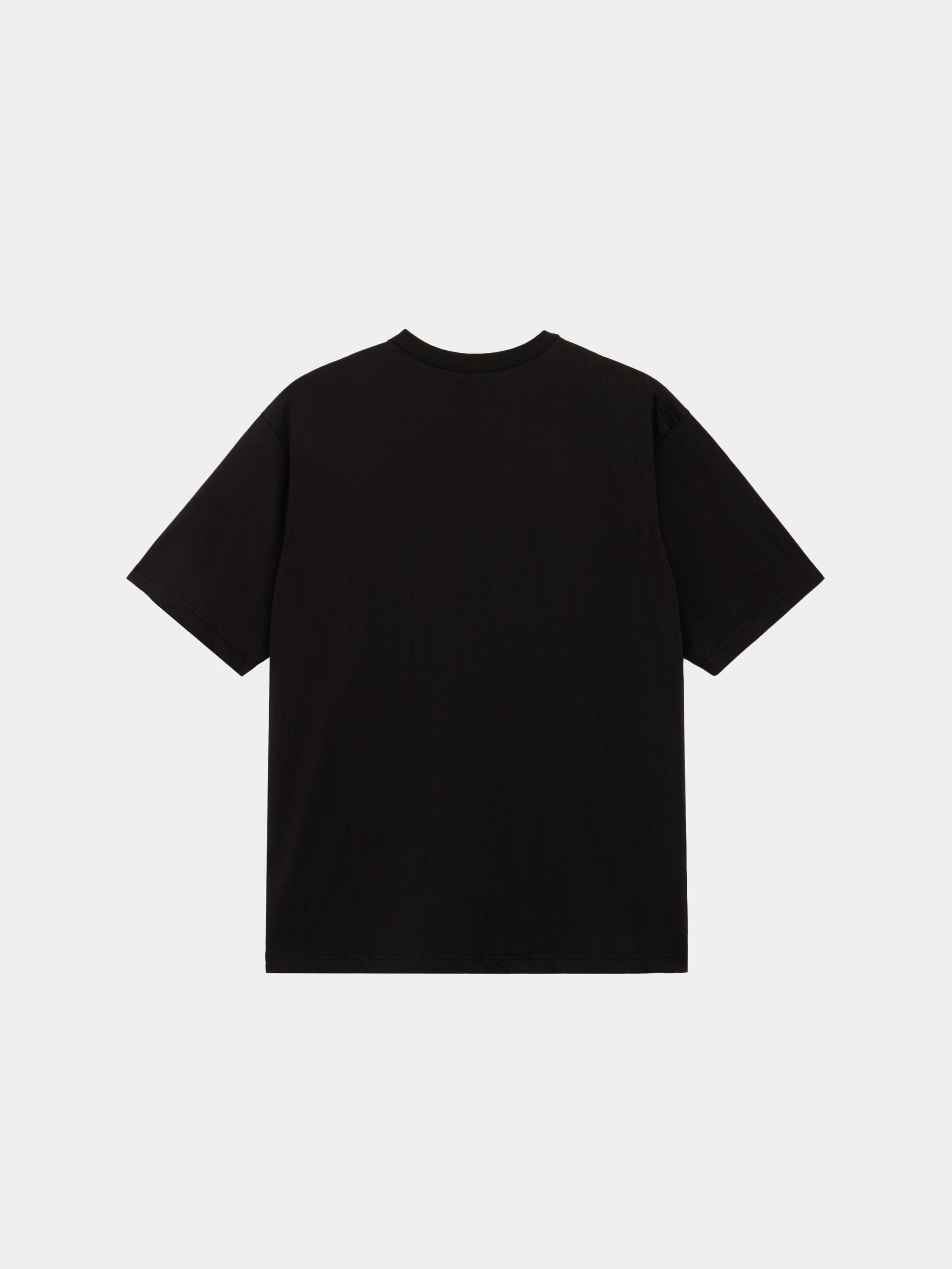 Black cotton tee with short sleeves, shown from the back; simple crewneck design. Alpha Caution Tape Tee by Alpha Industries.
