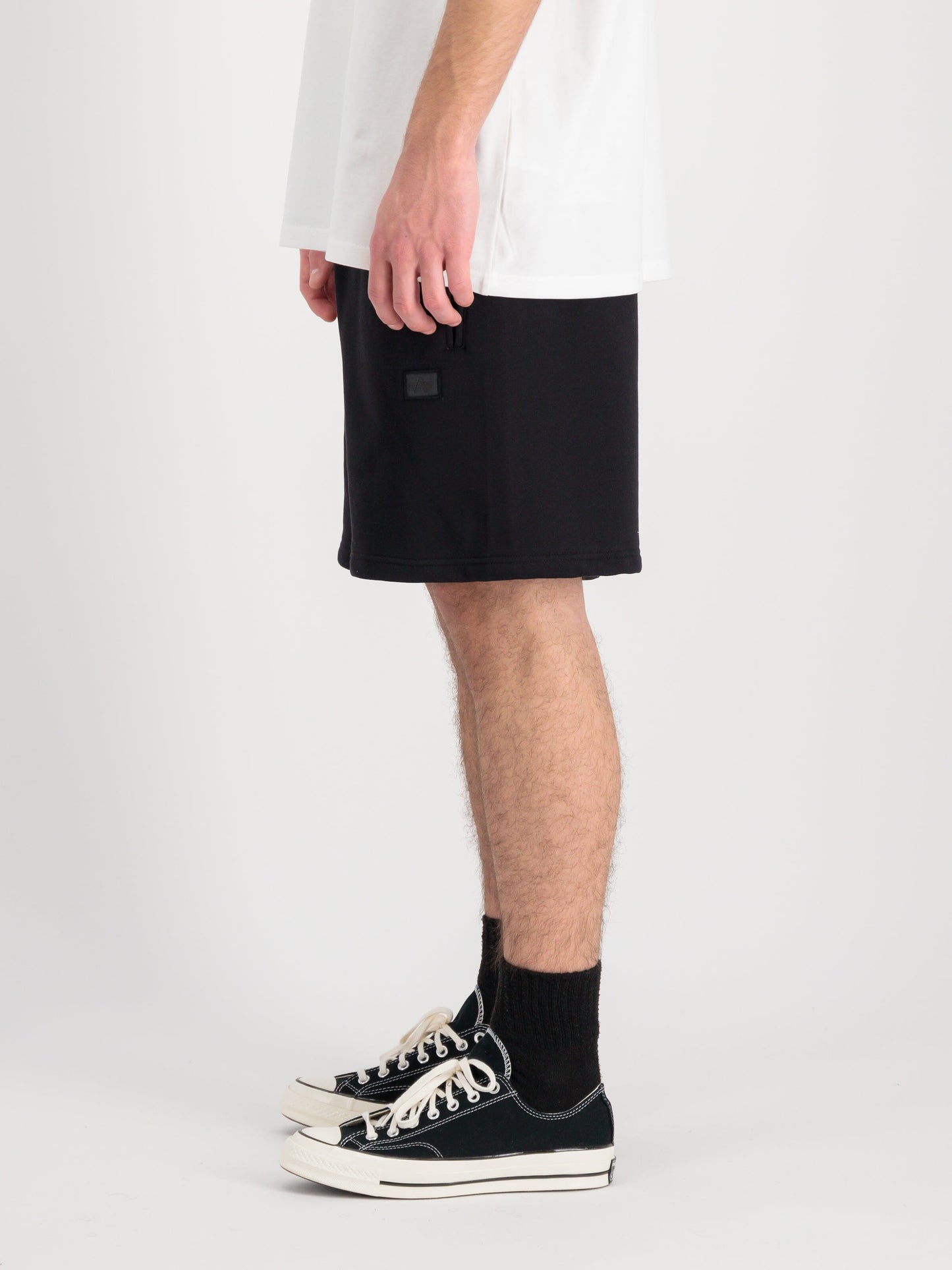 Alpha Industries Alpha Essential Relaxed Short, black, cotton, elastic waistband, drawstring closure.
