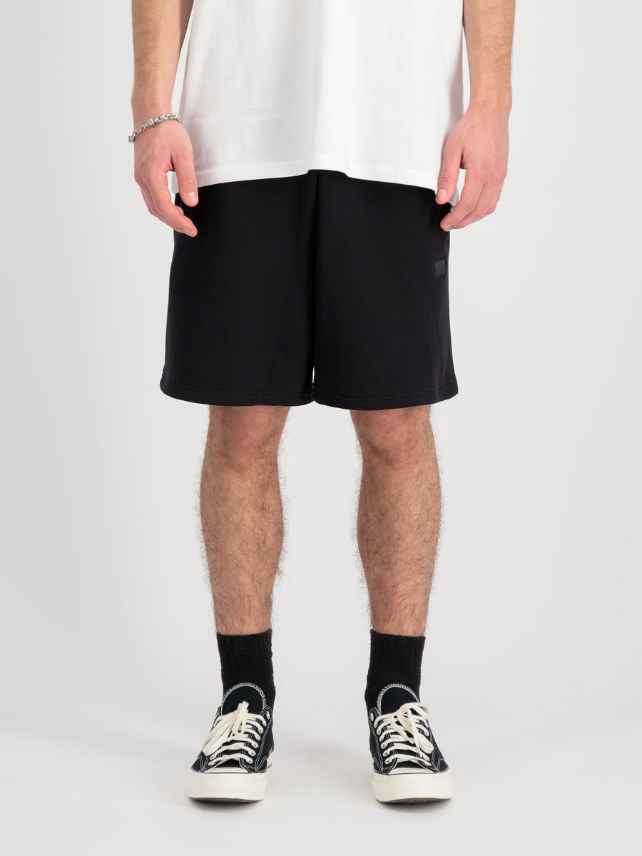 Alpha Essential Relaxed Short by Alpha Industries, black, relaxed fit, elastic waistband with drawcord, side pockets.