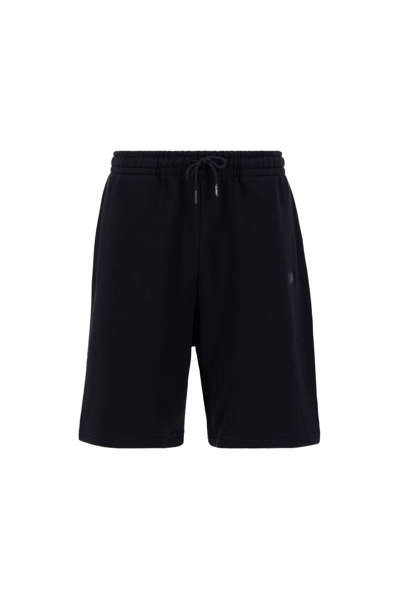Alpha Essential Relaxed Short by Alpha Industries in black, cotton blend, knee-length, relaxed fit, elastic waistband with drawstring.