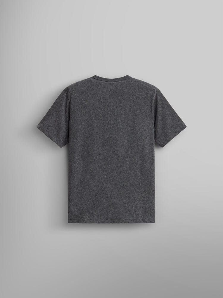 The back of Alpha Fingerprint Tee from Alpha Industries in gray, is set against a light gray background.