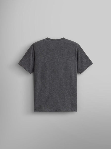 The back of Alpha Fingerprint Tee from Alpha Industries in gray, is set against a light gray background.