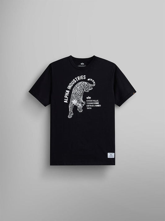 Alpha Jaguar Tee by Alpha Industries in Black with white felt print on front.