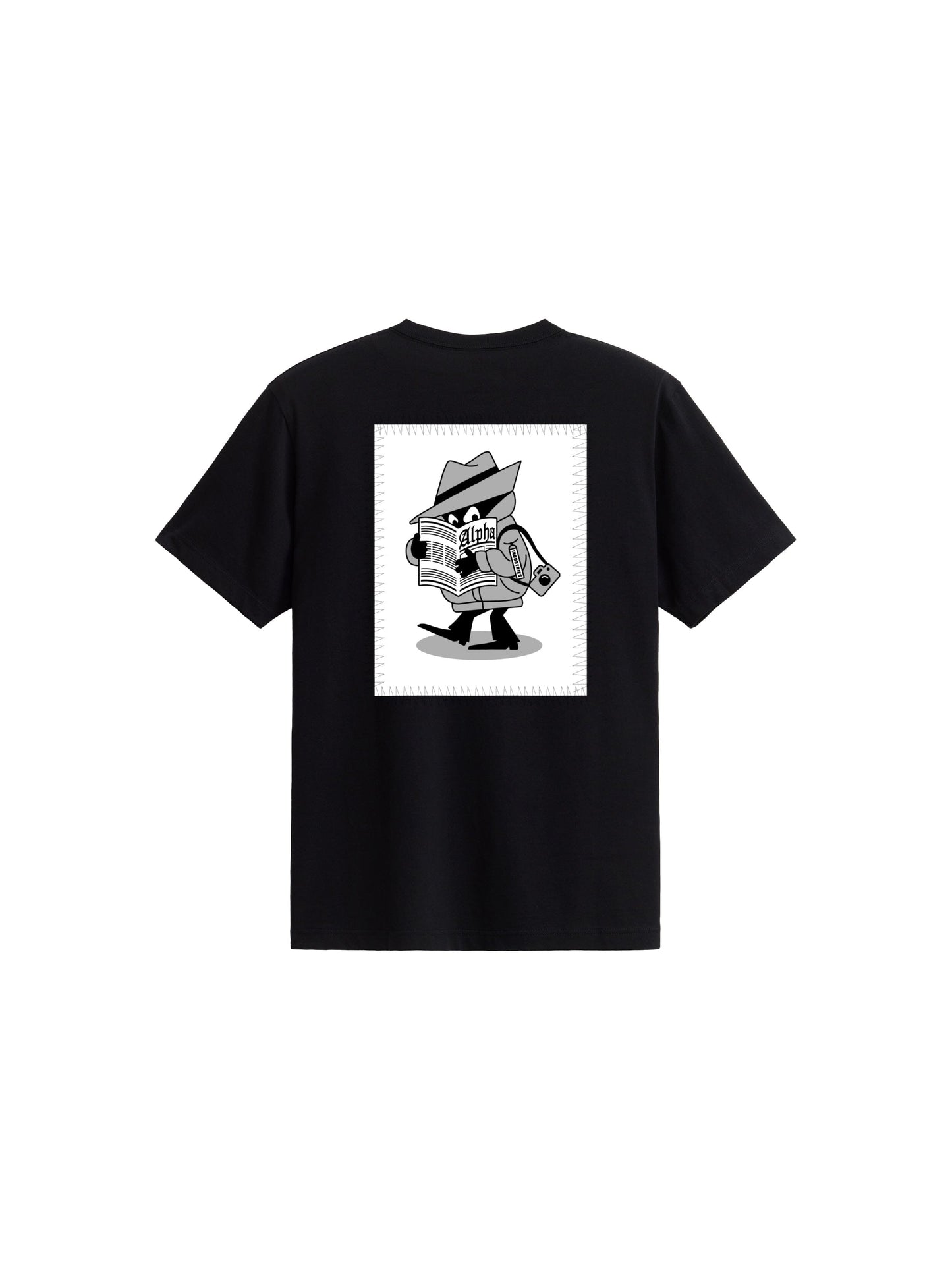Alpha Industries Alpha News Patch Tee, black, graphic back design.