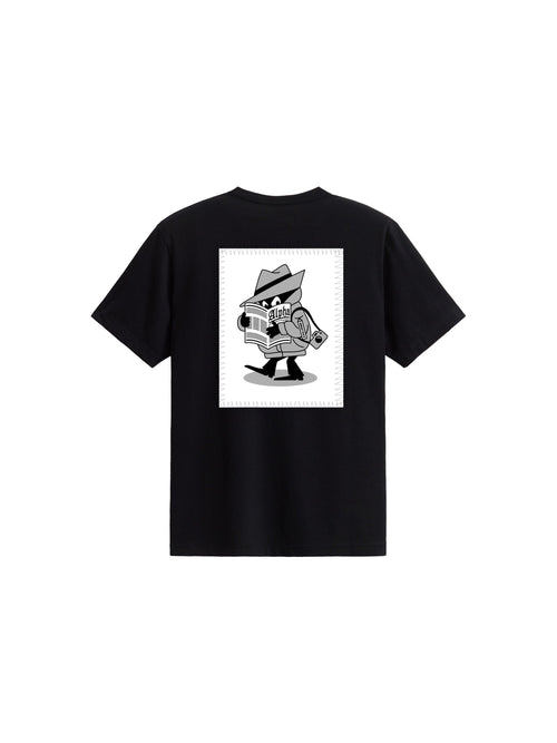 Alpha Industries Alpha News Patch Tee, black, graphic back design.