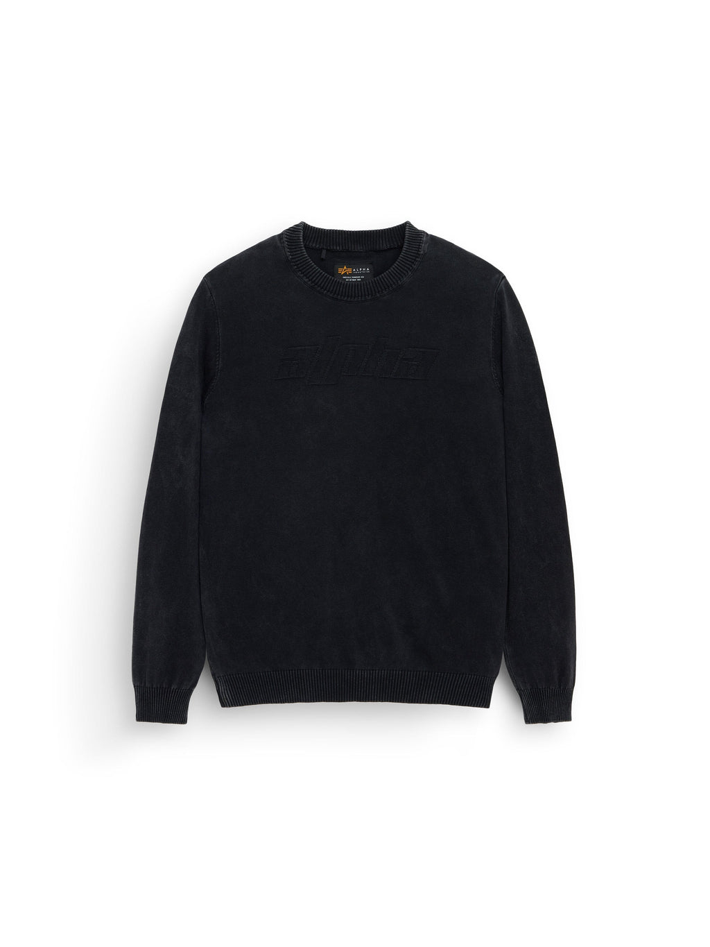 Alpha Sweater by Alpha Industries, black cotton long-sleeve crewneck with ribbed cuffs and hem.