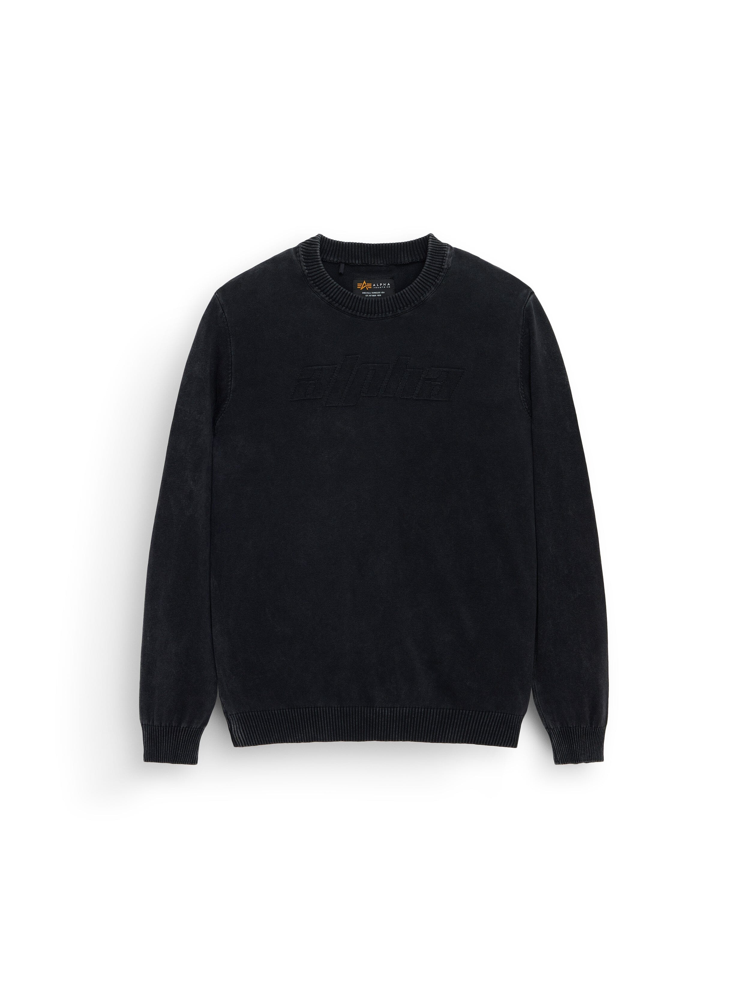 Alpha Sweater by Alpha Industries, black cotton long-sleeve crewneck with ribbed cuffs and hem.