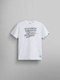Alpha Warped Label Tee by Alpha Industries, white, black and yellow diagonal Alpha label print.