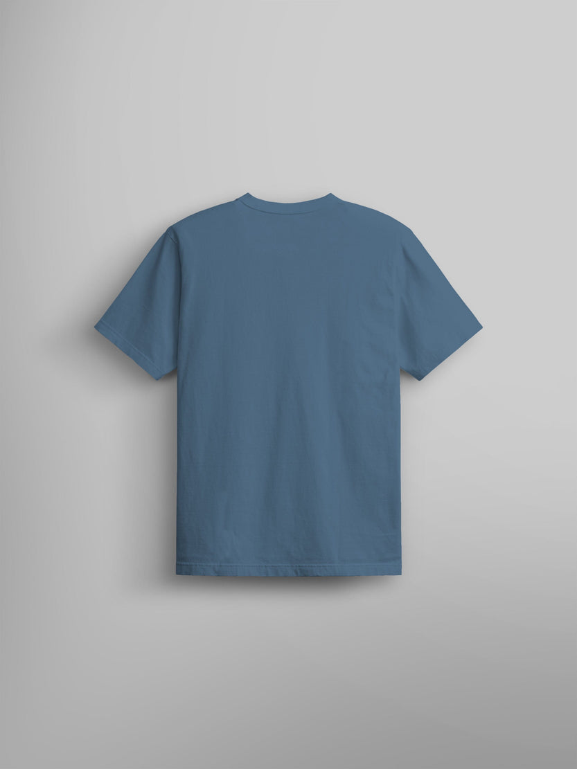 Alpha Warped Tee by Alpha Industries, plain blue, back view.